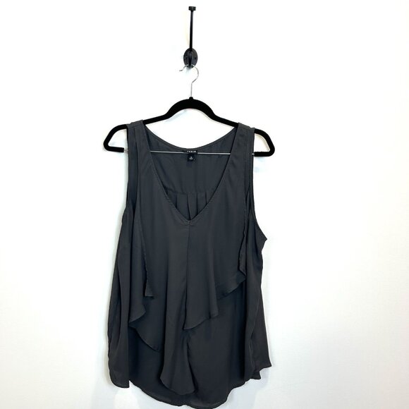 Torrid Georgette With Front Ruffle Tank Sz 2 2X Dark Gray V-Neck Blouse - Picture 1 of 9